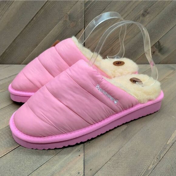 Bearpaw Puffy Scruff Wool Lined Slippers Womens Size‎ 8 Pink Casual Cushioned - Picture 1 of 9